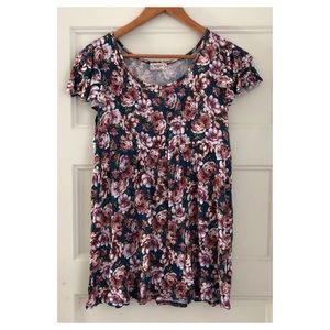 Floral Print Maternity Blouse Top Boho Blue